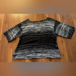 EILEEN FISHER Black Illusion Organic Linen Mesh Bateau Neck Top Womens Size 1X